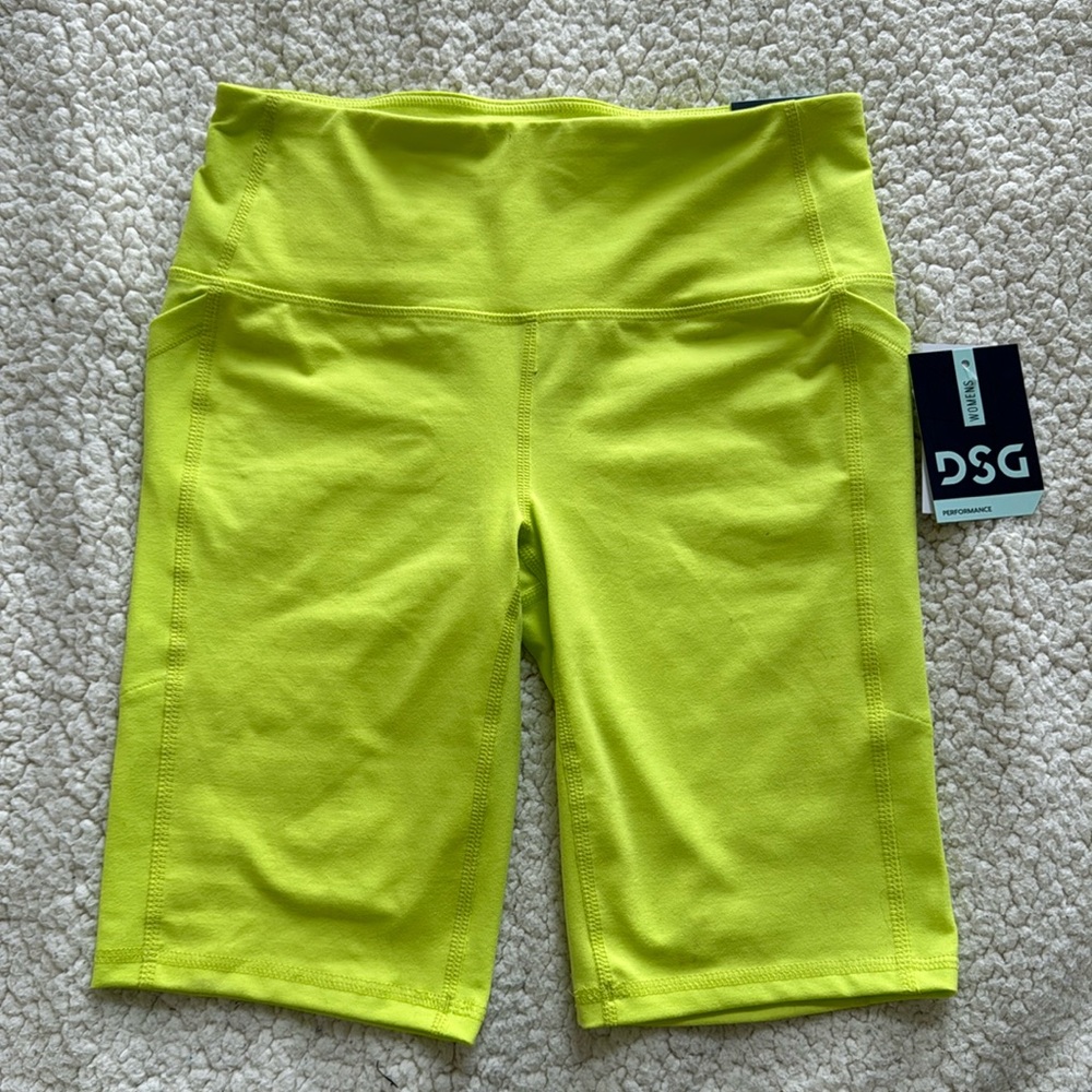 Y2K Neon Yellow DSG Performance High Rise Bike Pickleball Athletic Shorts Sz S